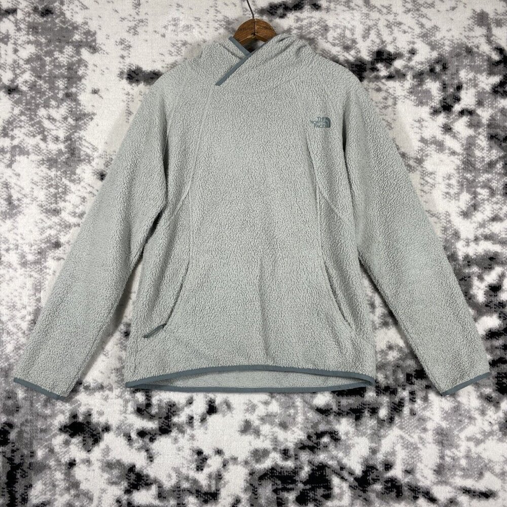 North Face Fleece Sherpa Hoodie Womens Size‎ Medium Light Green Zip Pockets